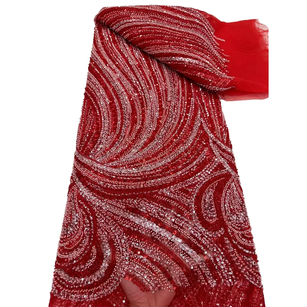 NI.AI New Design Sequin Heavy Lace Net Fabric Shiny Beaded Lace Fabric Bridal Weeding Lace Fabric With Sequence