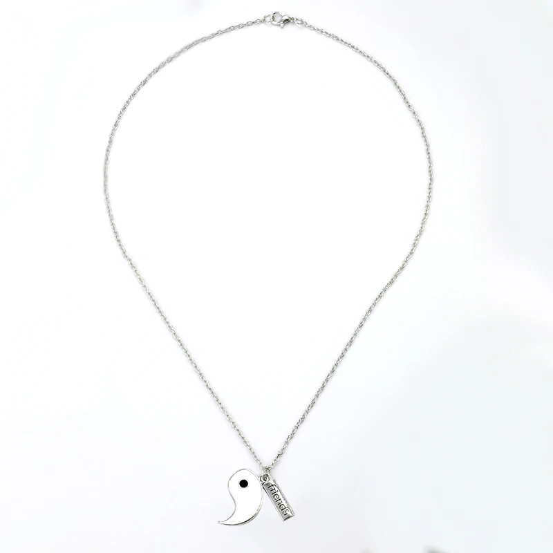Best Friends Yin Yang Metal Puzzle Enamel Pendant Necklace Figaro Chain Stainless Steel Jewelry Custom Necklace