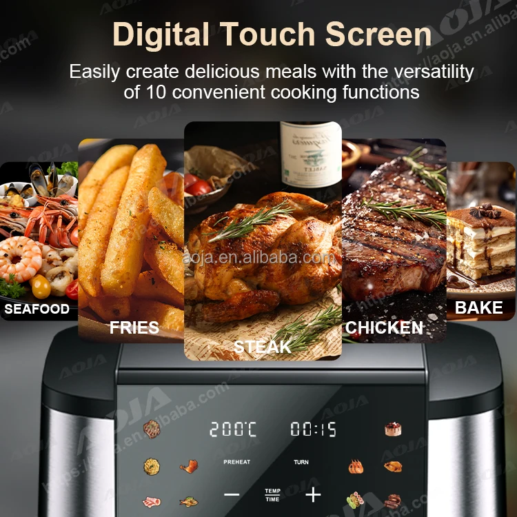 Aoja new SS dual heating air fryer 9L 10L with glass window double heater basket air fryer grill wifi smart air fryers