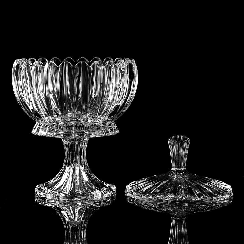 Luxury Crystal Golden Plated Glass Sugar Candy Bowl Footed Clear Glass Jar Candy Bowls With Lid