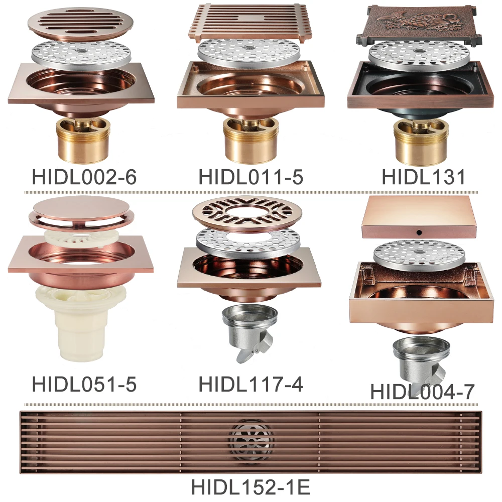 HIDEEP Bathroom accessories brass rose gold floor drain shower anti-odor floor drain