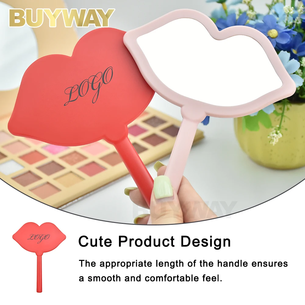 Whosale Travel Private Custom Label Logo Gift Mini Cosmetic Cute Lip Heart Shape Mini Small Vanity Handheld Espejo Makeup Mirror