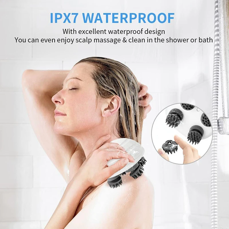 Portable Handheld Waterproof Electric Head Massager with 4 Kneading Heads and 100 Nodes Scalp Massager