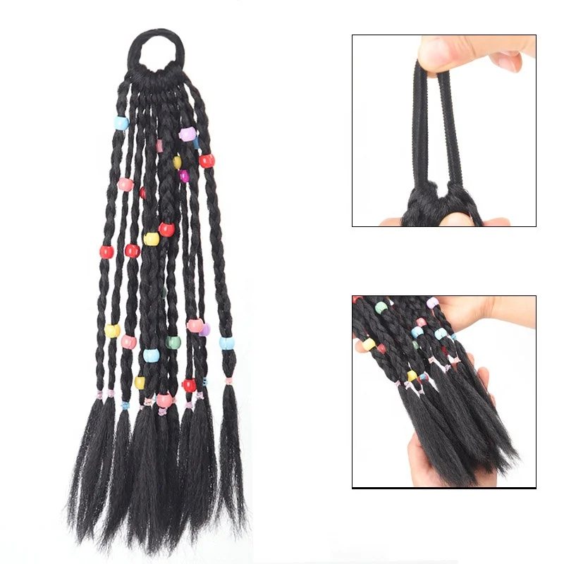 Wholesale twist braid hair braids wig ponytail for kids beauty beads hair ties hair accessories suppliers