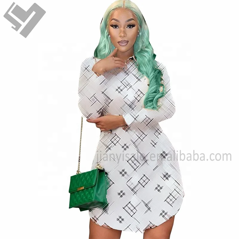 New Designer Printed Casual Dress Womens Fall Long Sleeve Button Down Long Shirt Luxury Brand Turn Down Collar Blouse Dresses