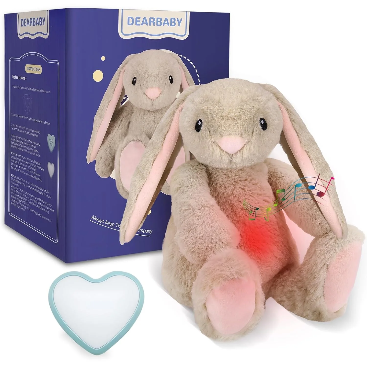 Baby Soother Cry Activated Sensor Toys,Heartbeat Bunny for Babies,Plush Stuffed Animal for Newborn Infants