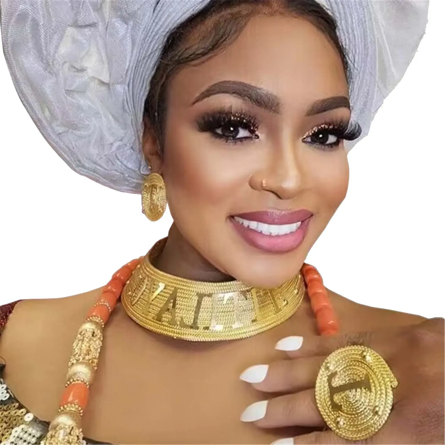 Zhuerrui Brazil Gold Plating Jewelry Set Necklace Bracelet Earrings Ring Personalization Custom Name 7 Letter Jewelry Set H30202