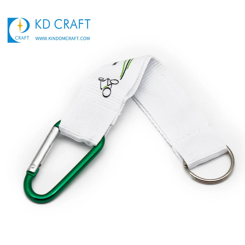 High quality no minimum custom logo printing polyester climbing hook wrist strap short carabiner lanyard keychain