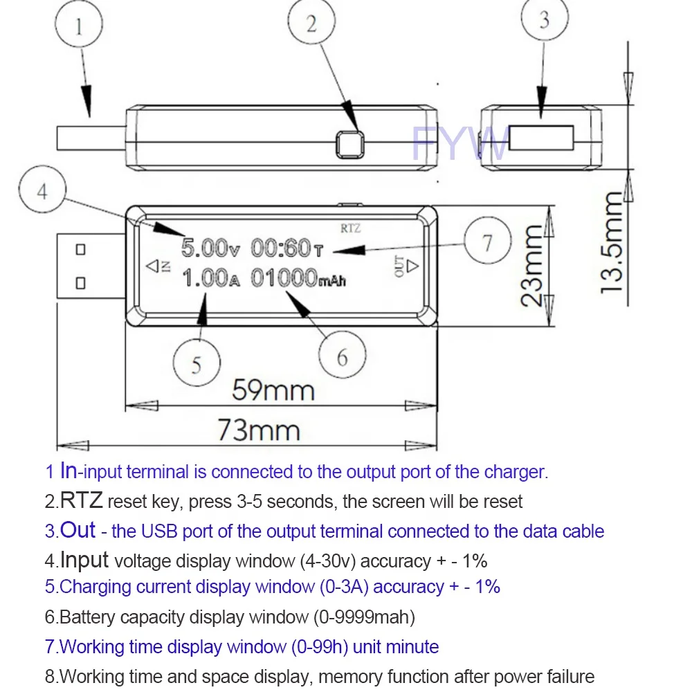  Keweisi KWS-V20 Мини цифровой амперметр вольтметр USB тестер напряжения тока энергии метр