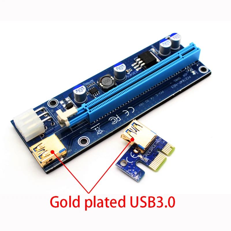 
Factory Direct Sale New Version VER009S With 3 LED Lights Gold Plated USB 3.0 1X to 16X 6PIN PCIE Riser Card for Bitcoin Miner 