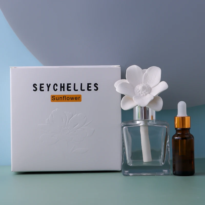 Handmade ceramic sunflower fragrance diffuser set with bottle & essential oil stone gift box for wedding scents diffuser