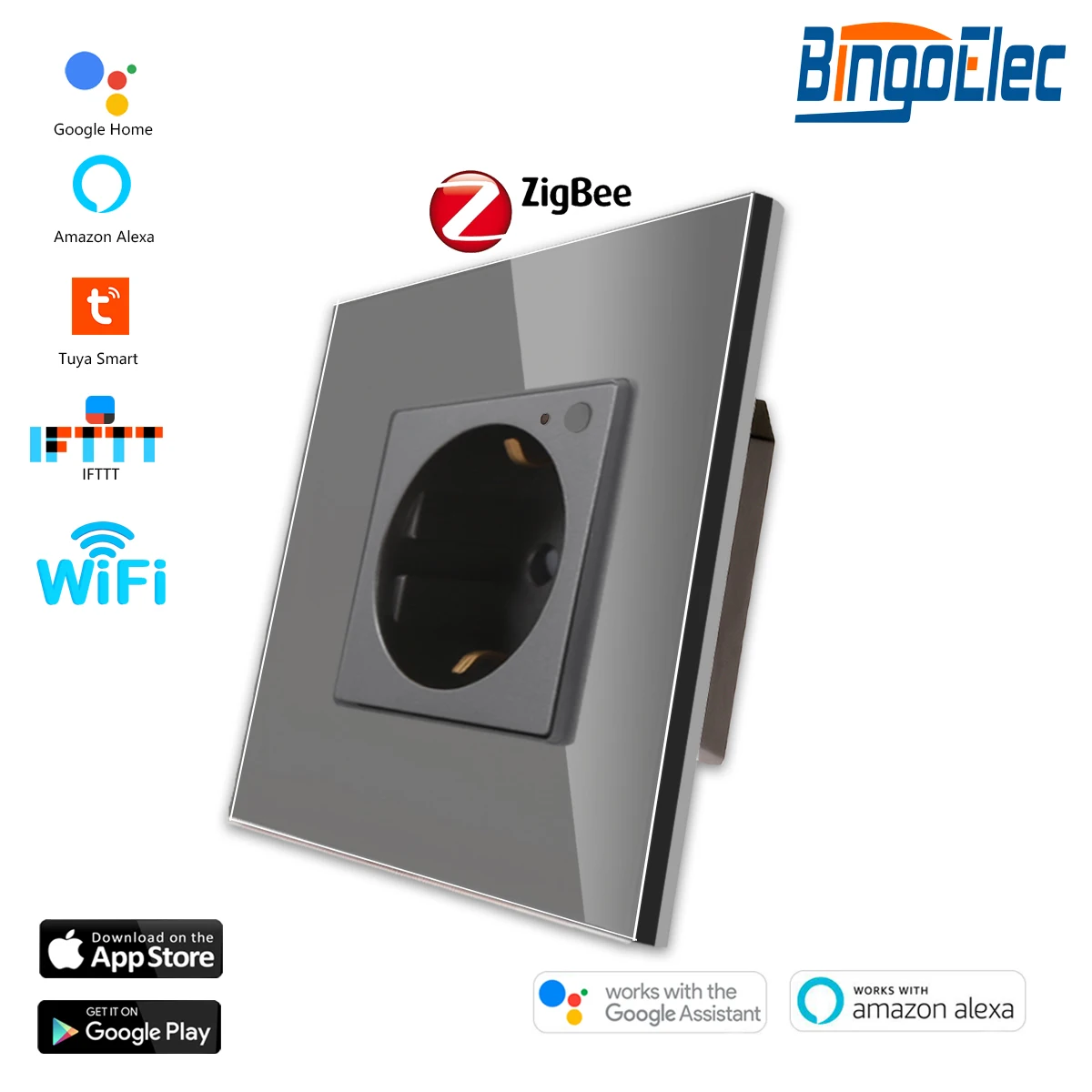 Bingoelec EU zigbee Smart Life  Control 16A Germany Glass Panel  pop Socket plug socket