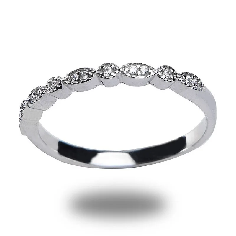 
White Rhodium Plated Ring Silver Zircon Gem Ring Geometric Shape Bridal Ring 