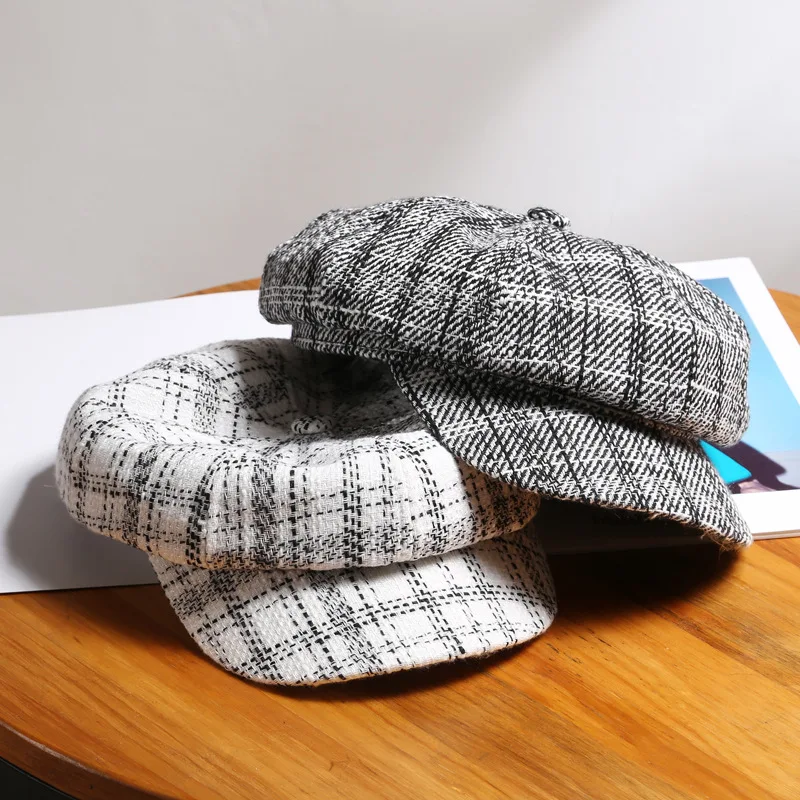 Fashion England style plaid women beret hats Newsboy cap