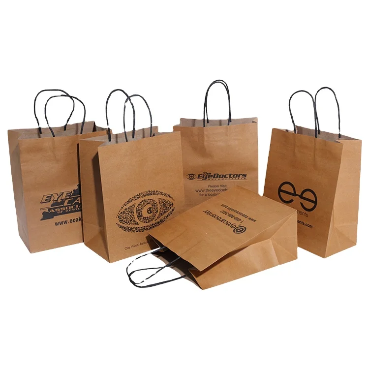 Wholesale Natural Organic Food & Drinks Grocery Recycled Printed Craft Brown Kraft Paper Bag With Handles
