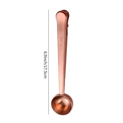 Food Grade Stainless Steel Brass Gold Copper Measuring Spoon Scoop with Bag Sealing Clip for Coffee Bean