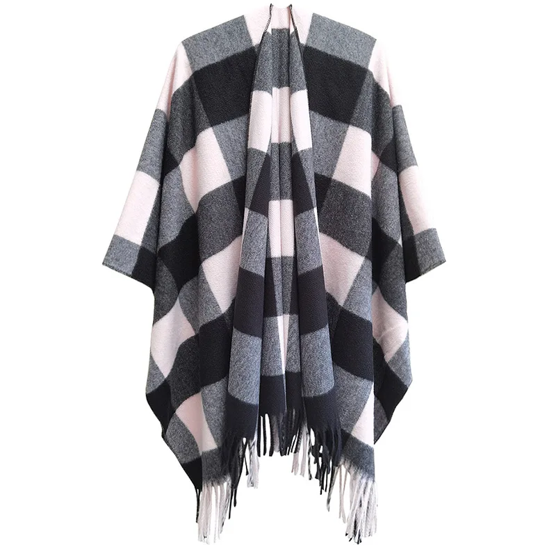 New Designer Winter Warm Plaid Pashmina Scarf Shawl Blanket Ladies Blossom Tassel Cashmere Jacquard Scarf for Women Wholesales