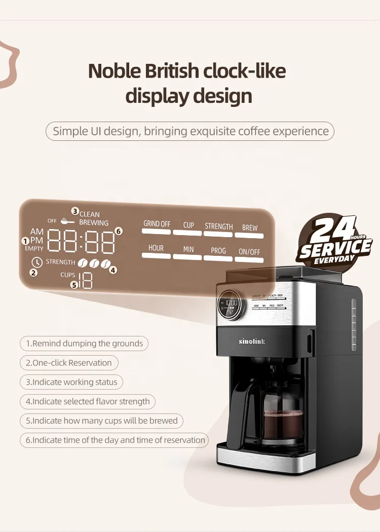 Programmable electric smart drip coffee maker with grinder