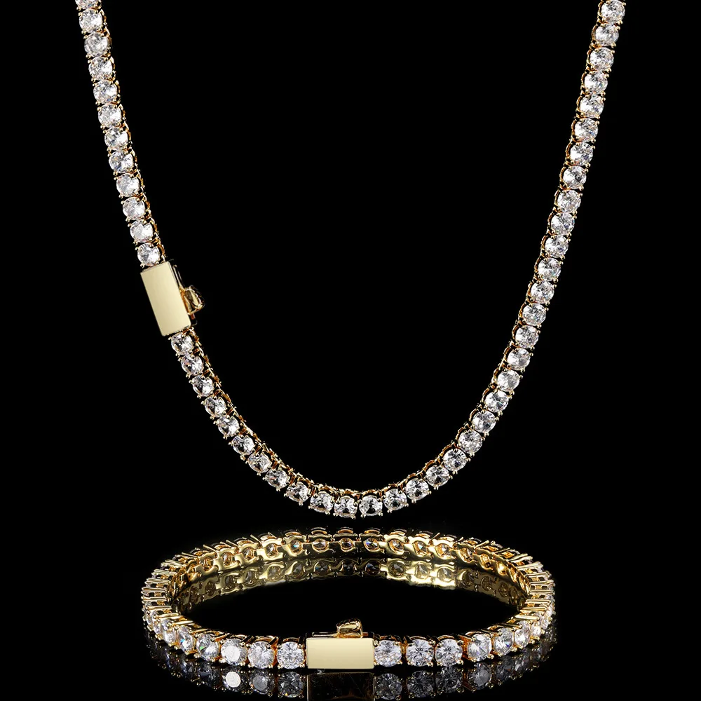 Hip Hop Jewelry 3mm 4mm 5mm White Gold Cubic Zircon Diamond Men Women Iced Out Tennis Chain Necklace