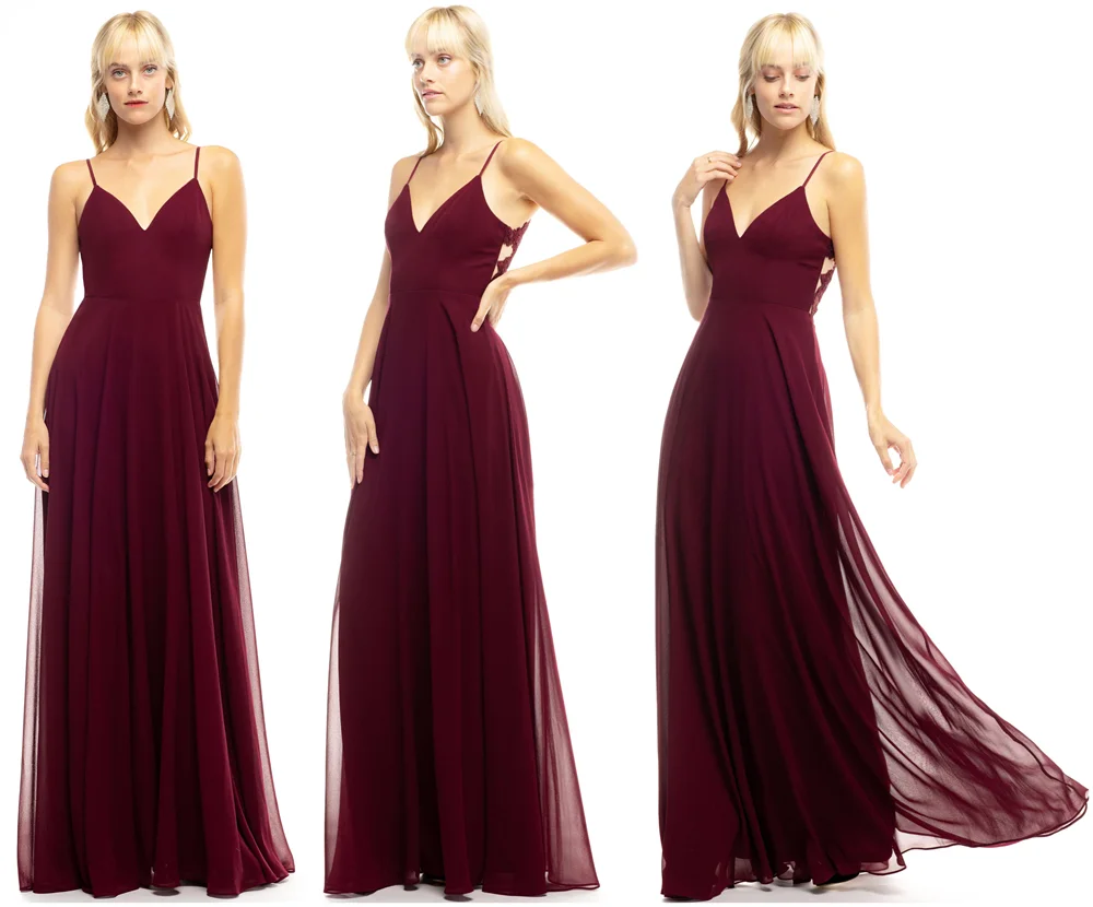 
Fashion Custom v-neck backless new bridesmaid dresses long chiffon wedding elegant 
