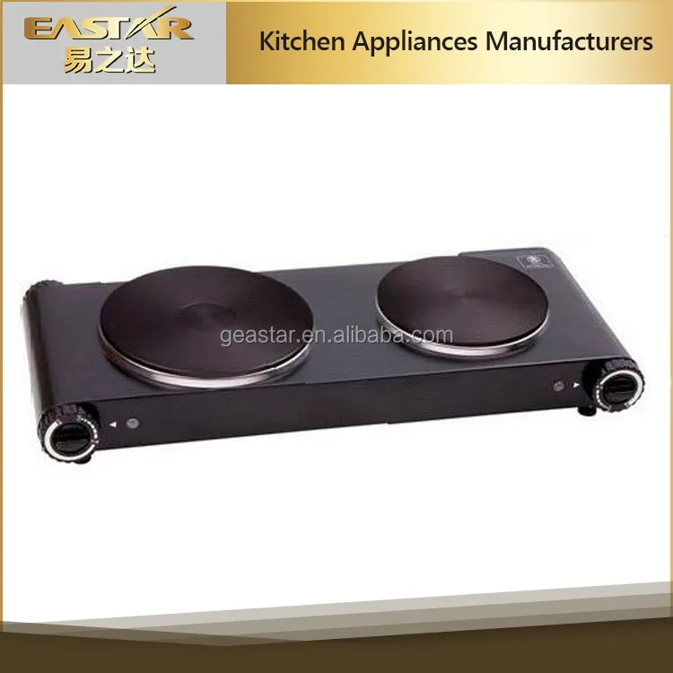 Countertop double cast iron burner,1500 W heating plate, temperature control, power indicator, easy to clean, black