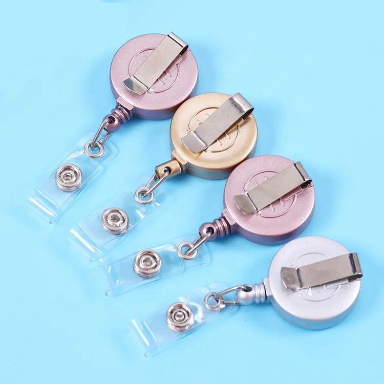 Custom Metal Like Spray Paint Plastic Retractable Badge Glitter Blank Medical Student Round Shaped Yoyo ID Card Holder Clip