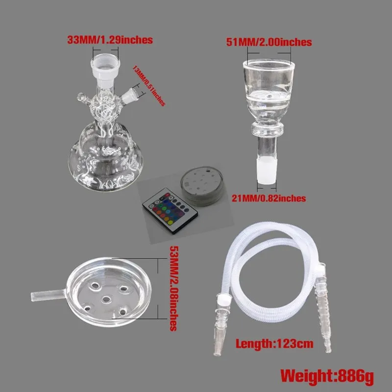 Clear Glow Glass Hookah LED Light Smoking Set Water Pipes Shisha Narguile Full Large Chicha shesha hubbly bubbly hookah