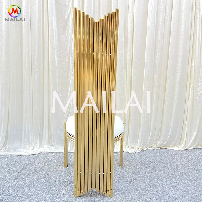 Hotel furniture luxury gold dining chair stainless steel high back event wedding dining chair