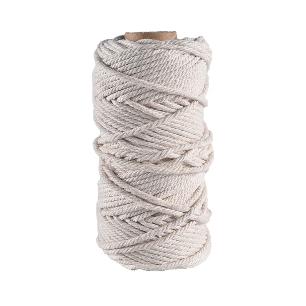 
1mm-20mm 3 strand cotton rope size customize recycled cotton line white 100 yard 