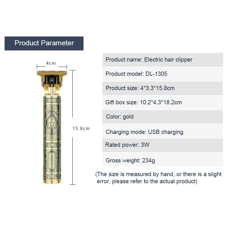 DALING DL-1305  rechargeable hair trimmer t9 Buddha dragon head hair clipper electric razor knife retro oil head hair clipper
