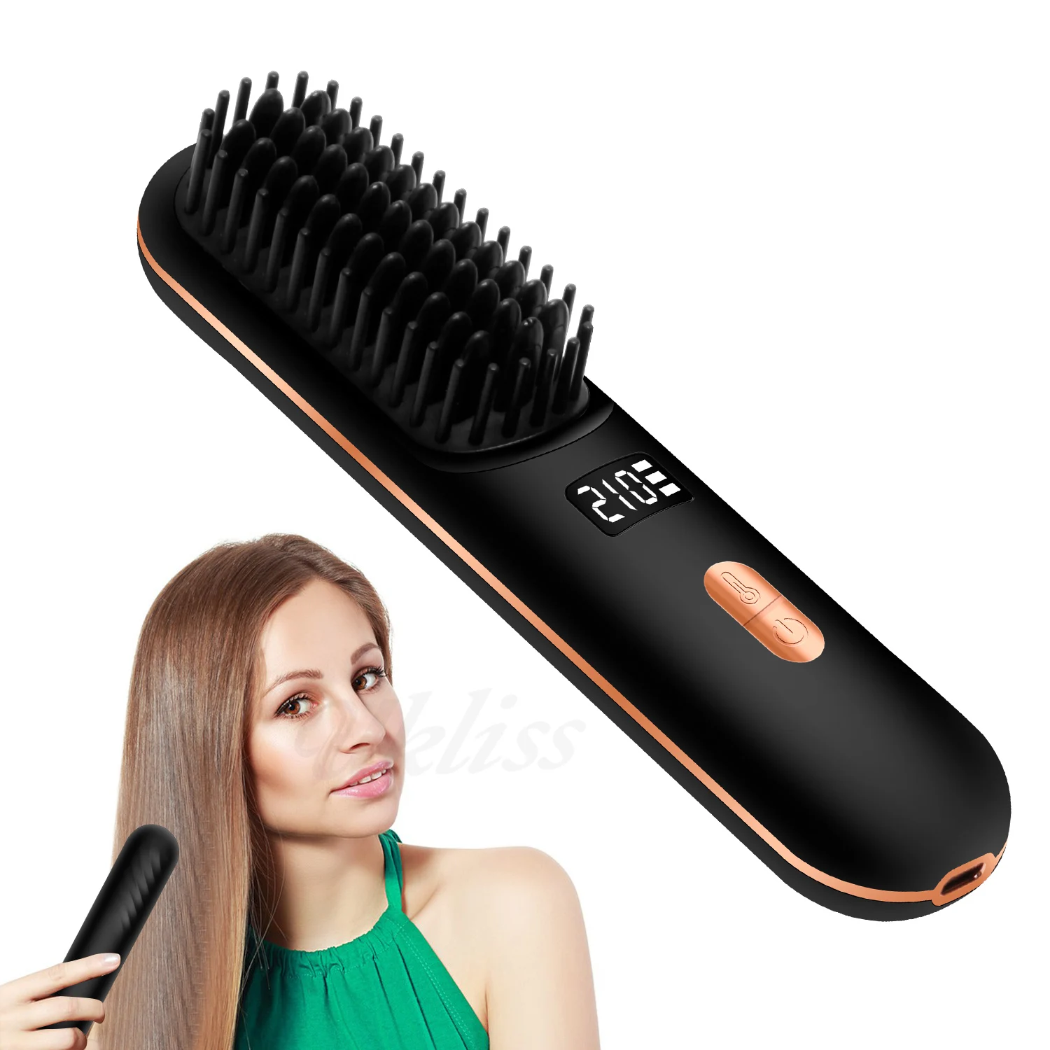 Rechargeable Hair Straightener Negative Ion Heating Brush Wireless Beard Straightener Comb
