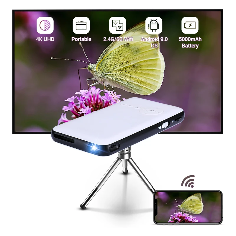 Portable LED mini D05 full hd 1080p white projector for mobile phone projectors