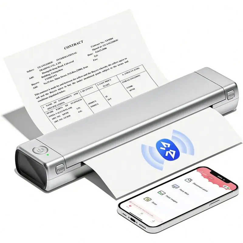 Factory No Ink Portable A4 Printer Mini Wireless Mobile Phone Thermal Printer Portable Office Printer printing document 2023