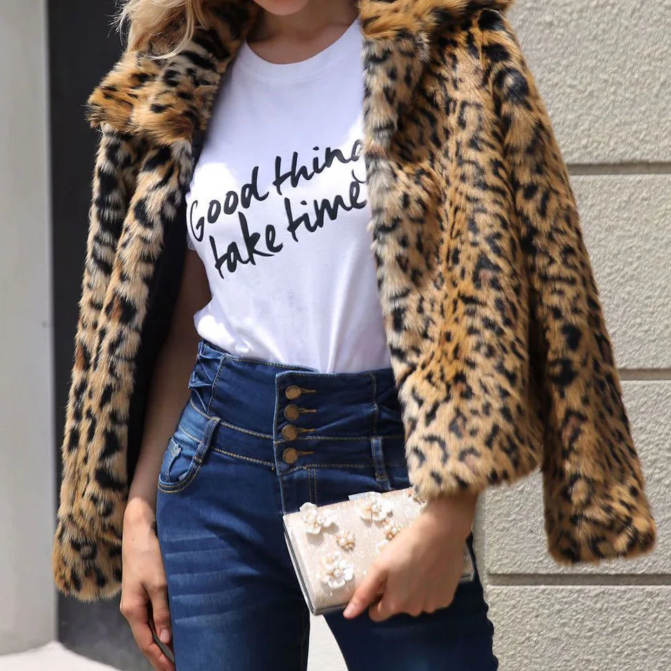 Jtfur High Street Fashion Cheap Leopard Pattern Faux Fur Jacket Women Faux Fur Coat
