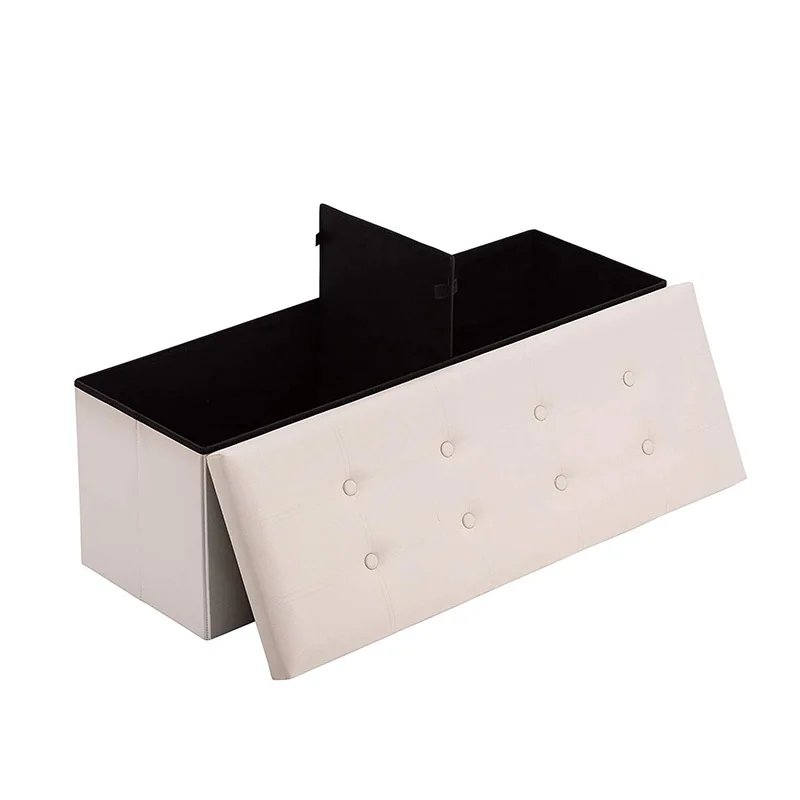 Foldable Faux Leather Pouffe Box Stool Bedroom Bed end Stool Leather Ottoman Stool Folding Storage Ottoman