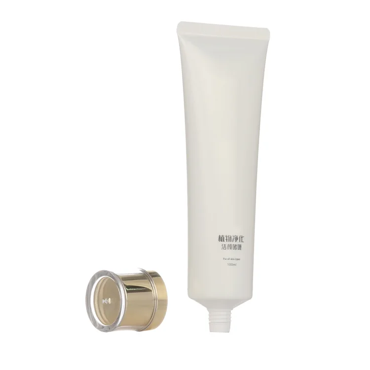 White 100ml 150ml 200ml 250ml Biodegradable Manufacturing Packaging Soft Gold Lid Plastic Tubes For Cosmetics