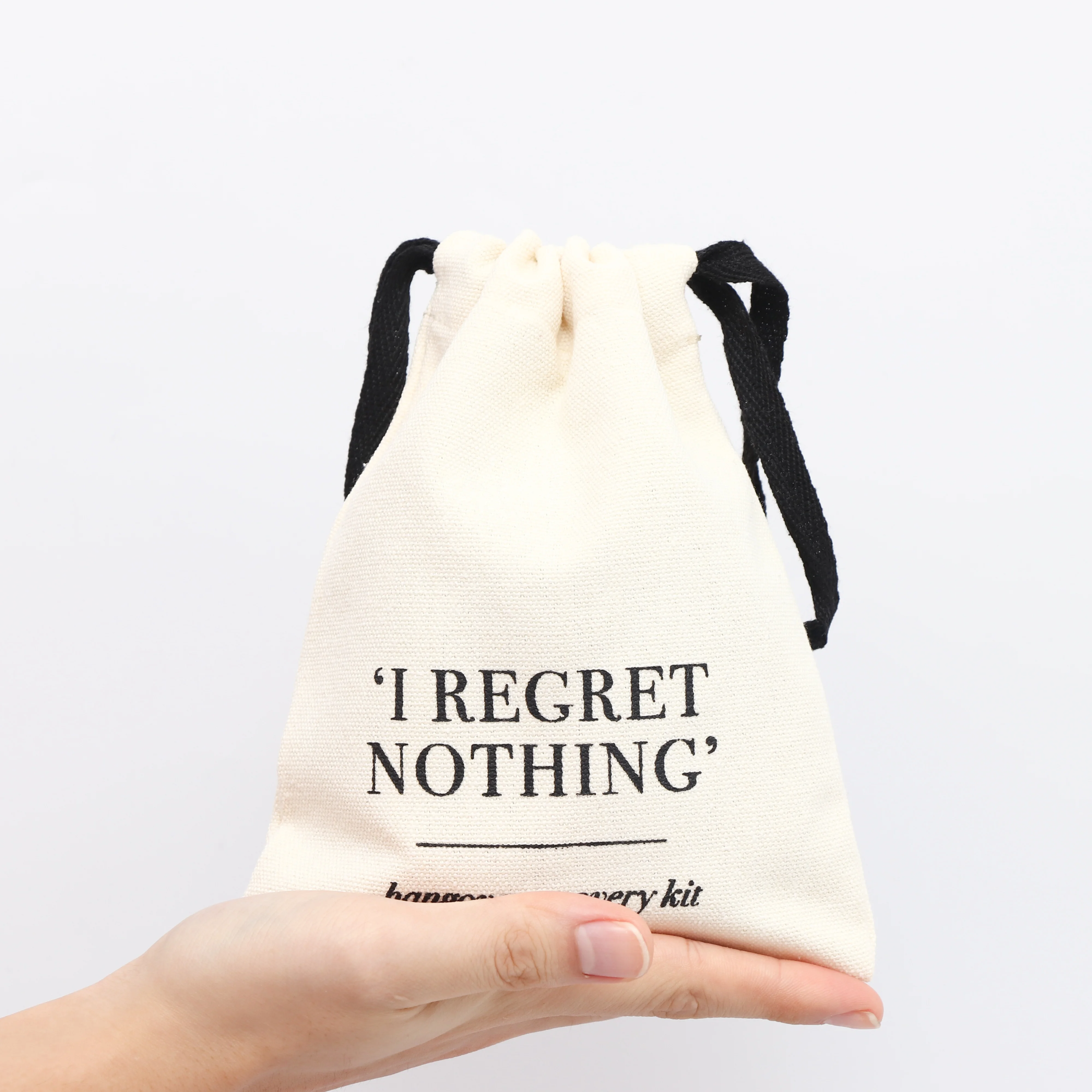 100%  cotton canvas natural beige medium cotton drawstring bag with black string for gift accessories packaging thick dust pouch