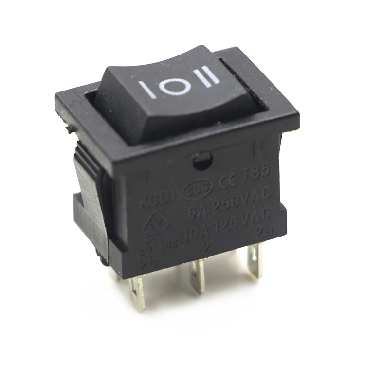 KCD1-203   6 PIN DPDT    ON OFF ON CENTER OFF   T85  SMALL ROCKER SWITCH MANUFACTURERS  FROM YUEQING ZHEJIANG