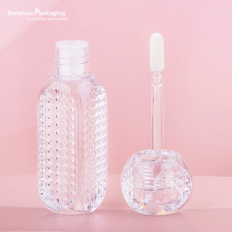 Unique lip gloss tube PETG transparent luxury lipgloss bottle liptint empty container lip oil tube with brush