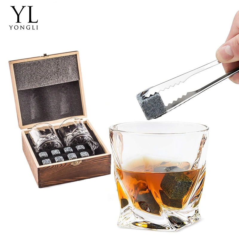 YONGLI Granite Chilling Whiskey Stones Gift box Set Old Fashioned Liquor Whiskey  whisky glass stone sets