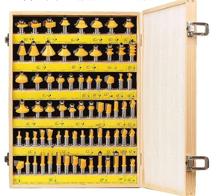 HUHAO 70pcs 1/2 12.7mm Shank Woodworking Milling Cutter Set Tungsten Carbide Wood Router Bit End Mill