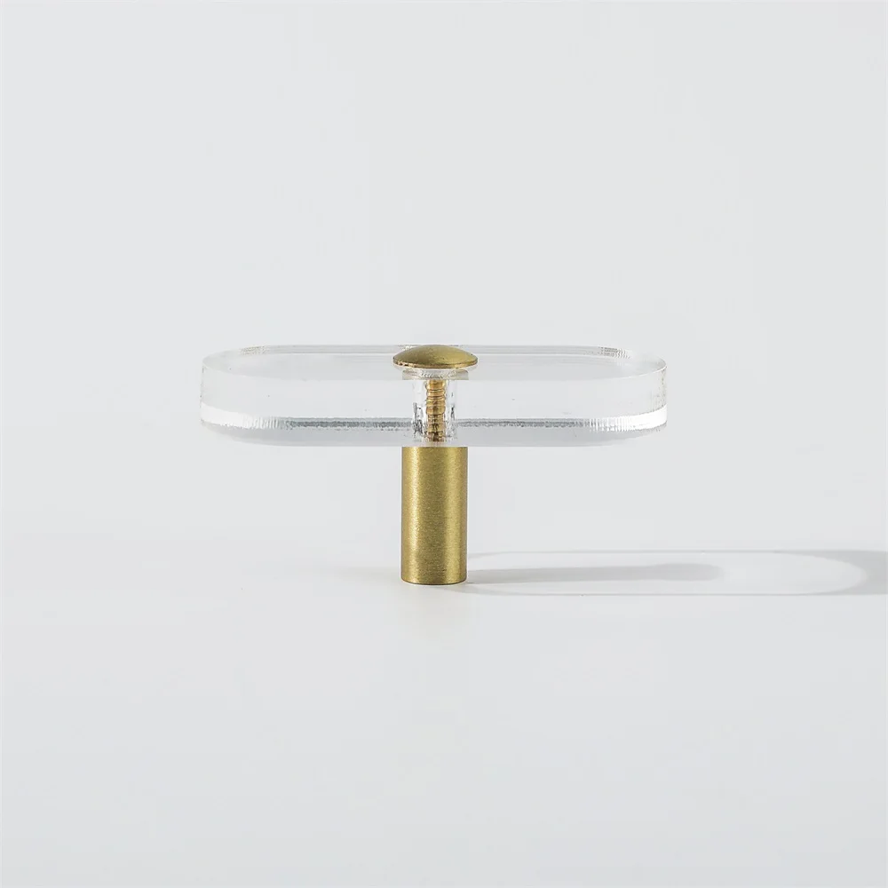 Popular Transparent Acrylic Handle with Solid Brass Leg Simple Concise Round Cake Kitchen Cabinet Handle Furniture Handles Knobs