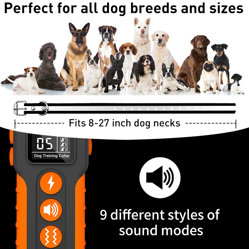 Best Quality 3300FT IPX7 Waterproof Beeper Vibration Shock Collar For Dogs Electric Dog Shock Collar Remote Training Dog Collar