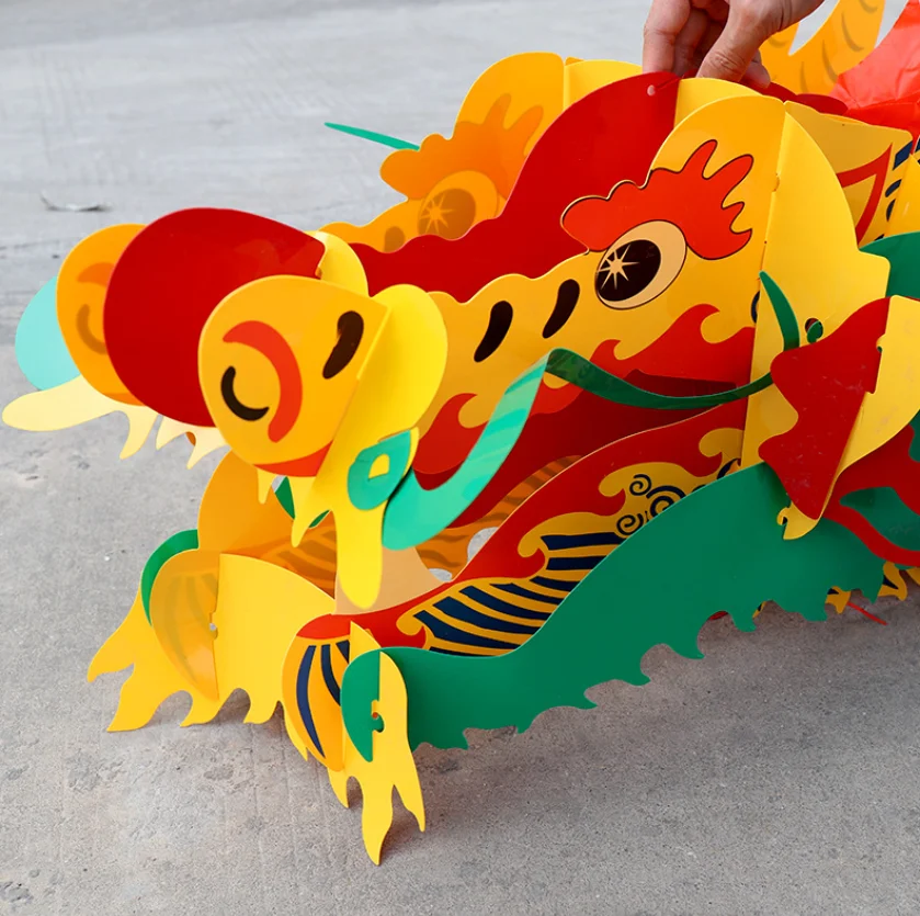 3D Chinese New Year Dragon Spring Festival Dragon Garland with Lanterns Hanging Decoration Lunar New Year Supplies 2m