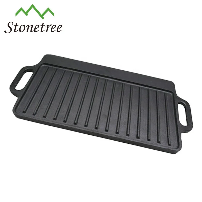 Universal double face rectangular cast iron griddle plate pan