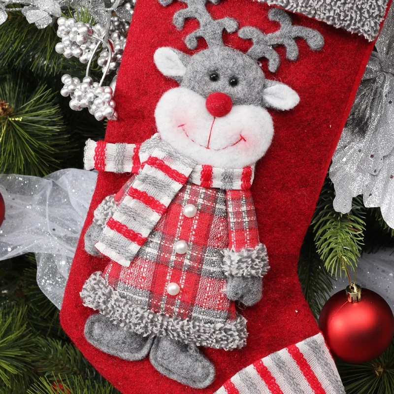  Terylene Christmas Stocking Socks Bear Xmas Candy Gift Bag Holder Tree Decoration New Year