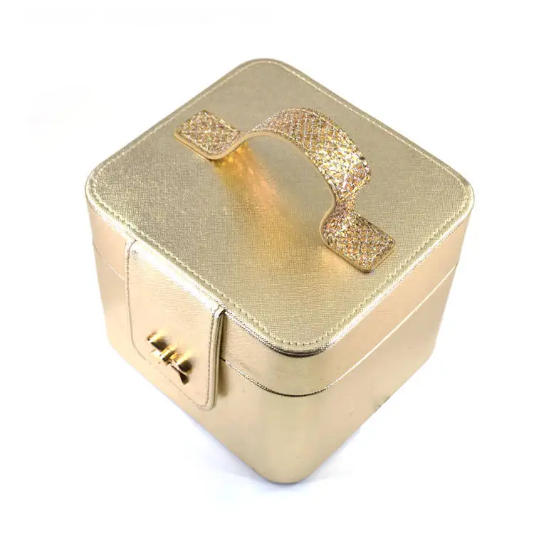 luxury gold pu leather cosmetic bag  pocket makeup cosmetics mini mirrors for purse  pu cosmetic bag make up organizer  luxury