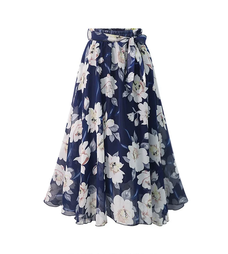 Custom Women Clothing Pleated Skirt Casual Bohemian Mid-length Print mini skirt Summer Vintage Floral Chiffon Skirt For Women