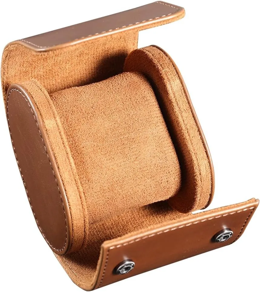 Luxury Handmade Travel Watch Roll Box Custom Logo Embossed Single PU Leather Case UK Watch Brand Luxury Custom Watch Boxes Cases