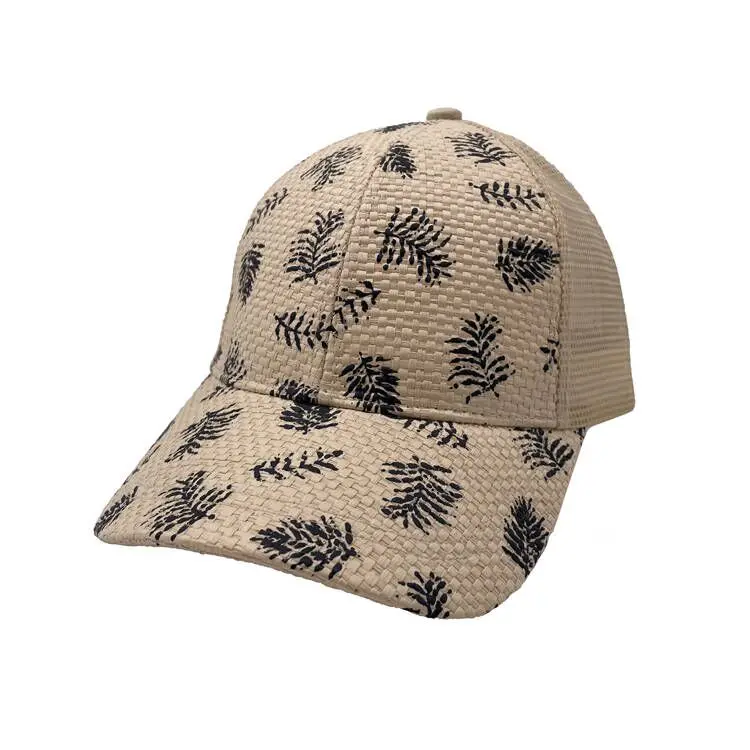 New Spring And Summer Travel Straw Hats Baseball Fitted Women Men Straw Visor Sun cap paper fabric cap trucker hat